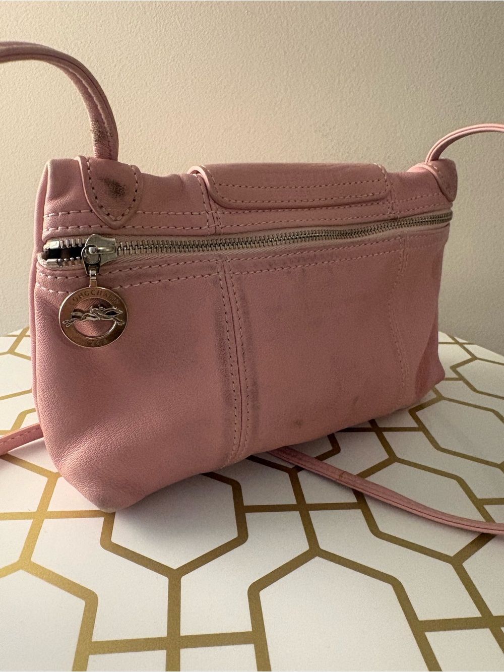 Longchamp Dusty Pink Crossbody Le Pliage Cuir Mini Bag - Picture 6 of 7